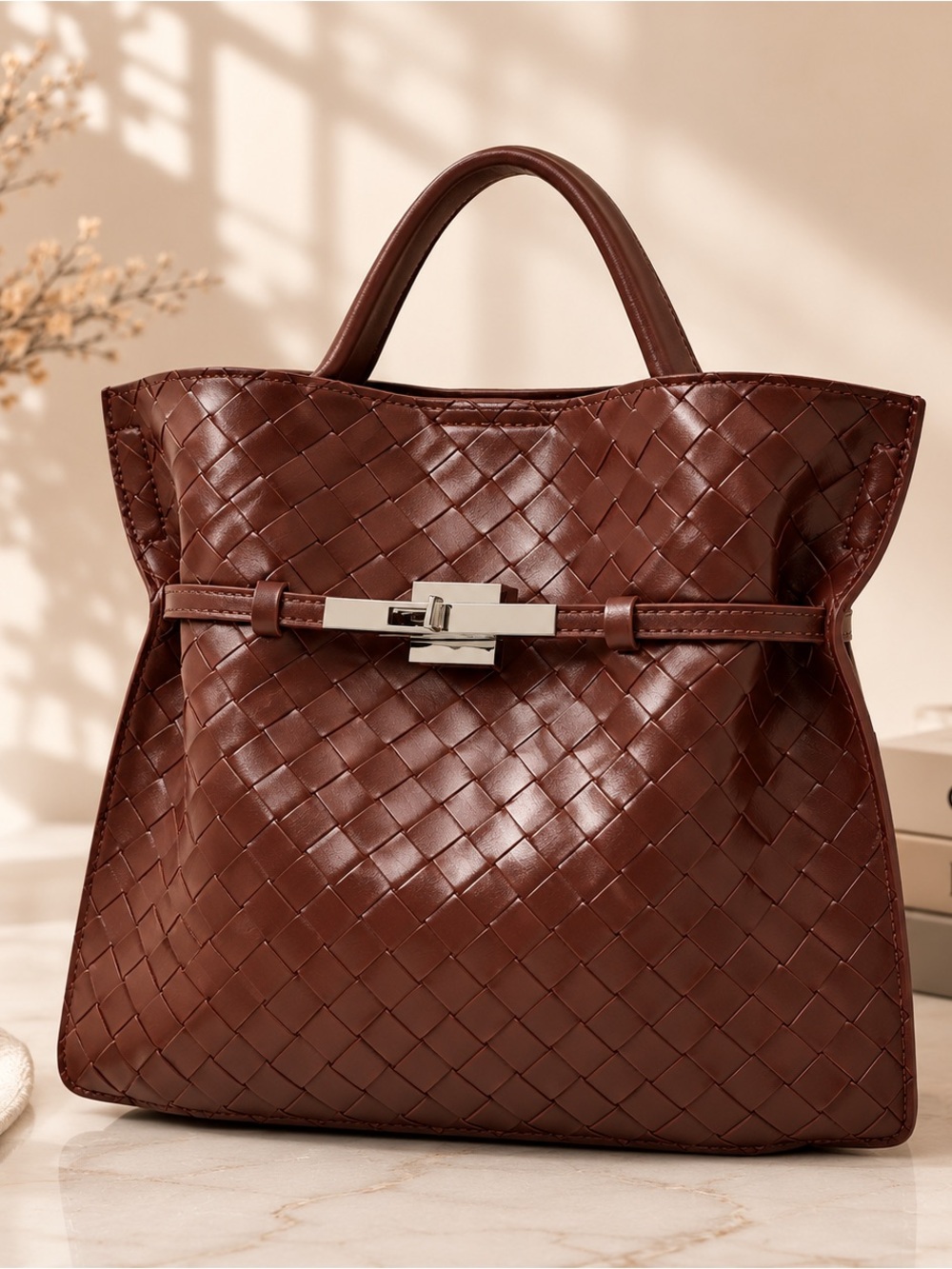 🤎 NWT Woven Top Handle Tote Bag | Brown